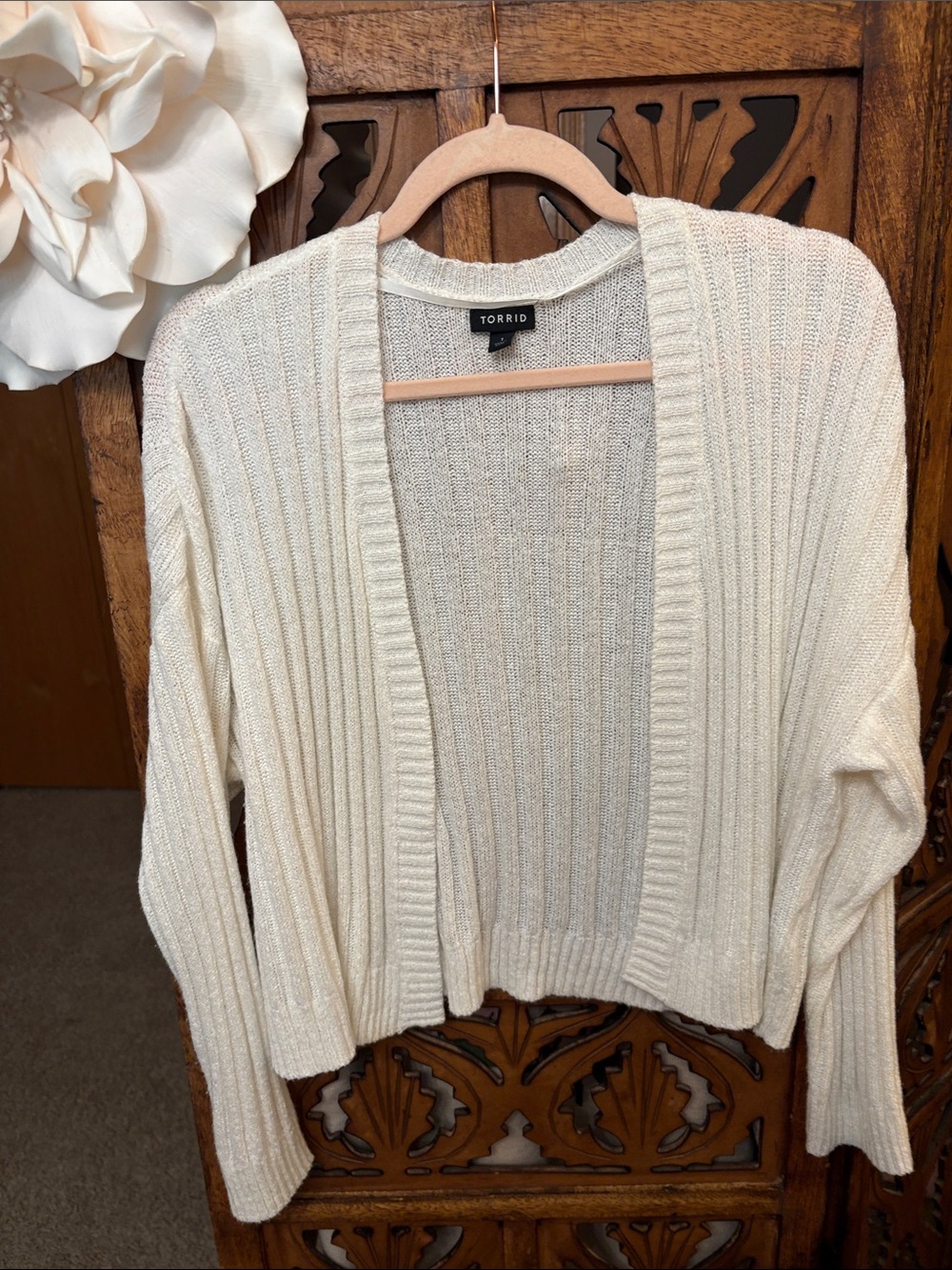 Ivory Ribbed Open-Front Cardigan Sweater - Picture 5 of 5